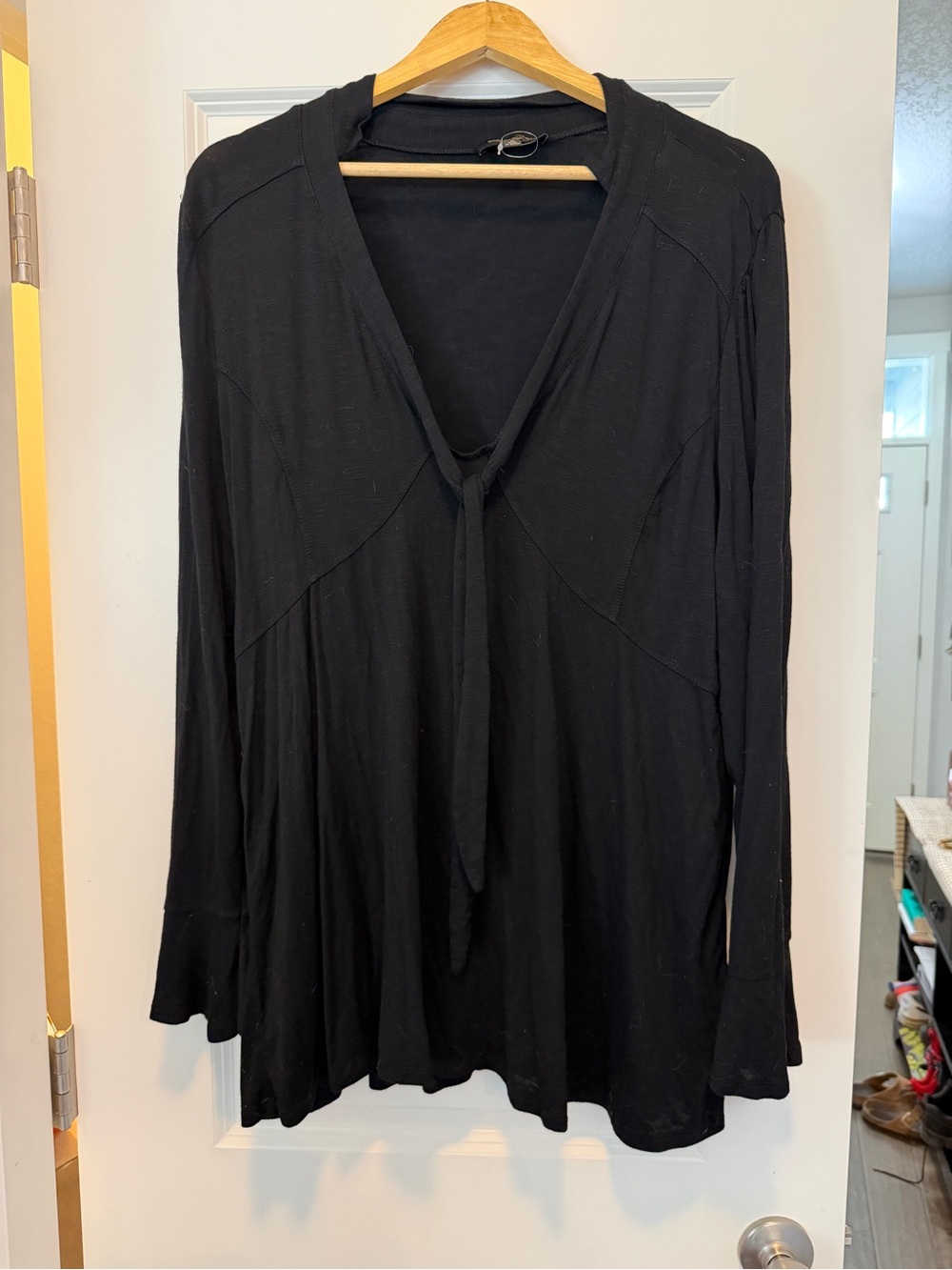 Suzanne Betro Black Tie-Front Long Sleeve Tunic